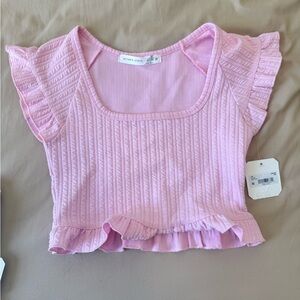Altar'd State Pink Ruffle Sleeve Top